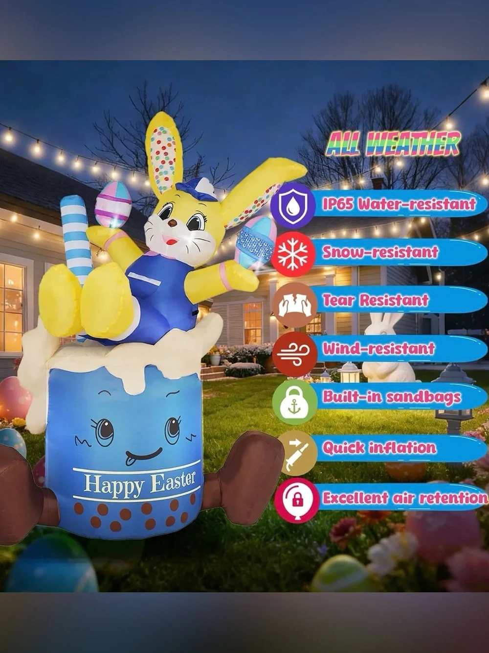 Festive Yellow Bunny Happy Easter Inflatable Decoration boba milk tea